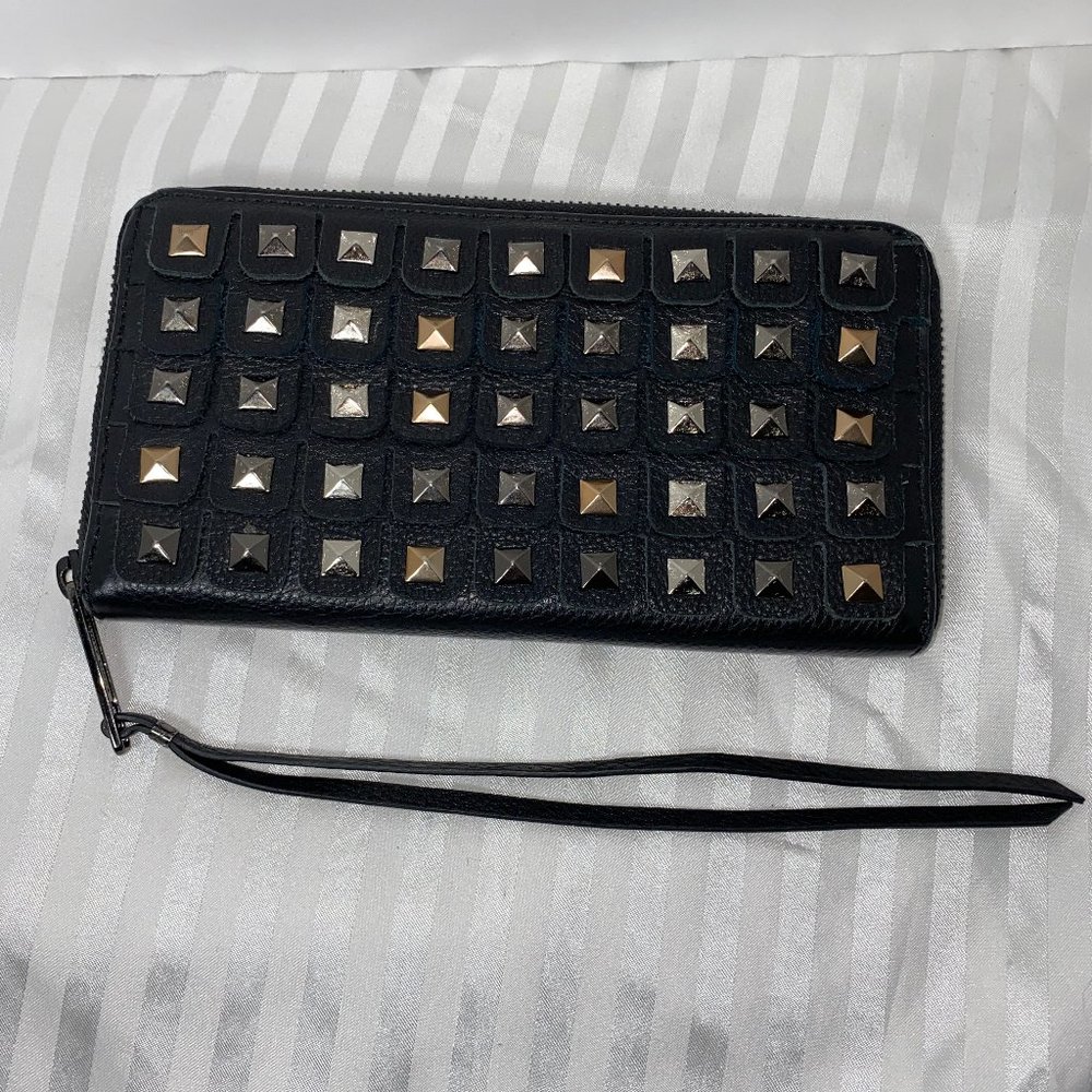 New Elliot Lucca Leather Tri-color studded Fringe Zip Wallet